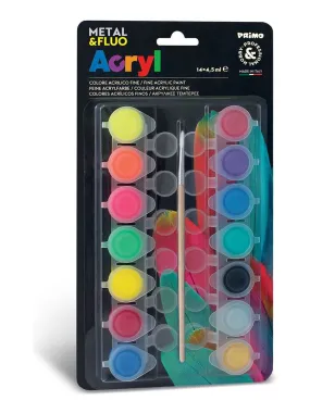 14 pots de peinture acrylique fluo et métalique 4,5 ml - N/A