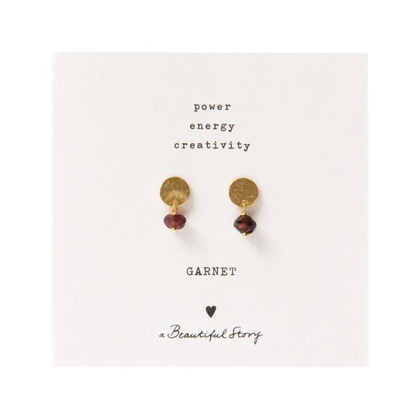 A Beautiful Story Mini Coin Garnet Gold Earrings - Trouva