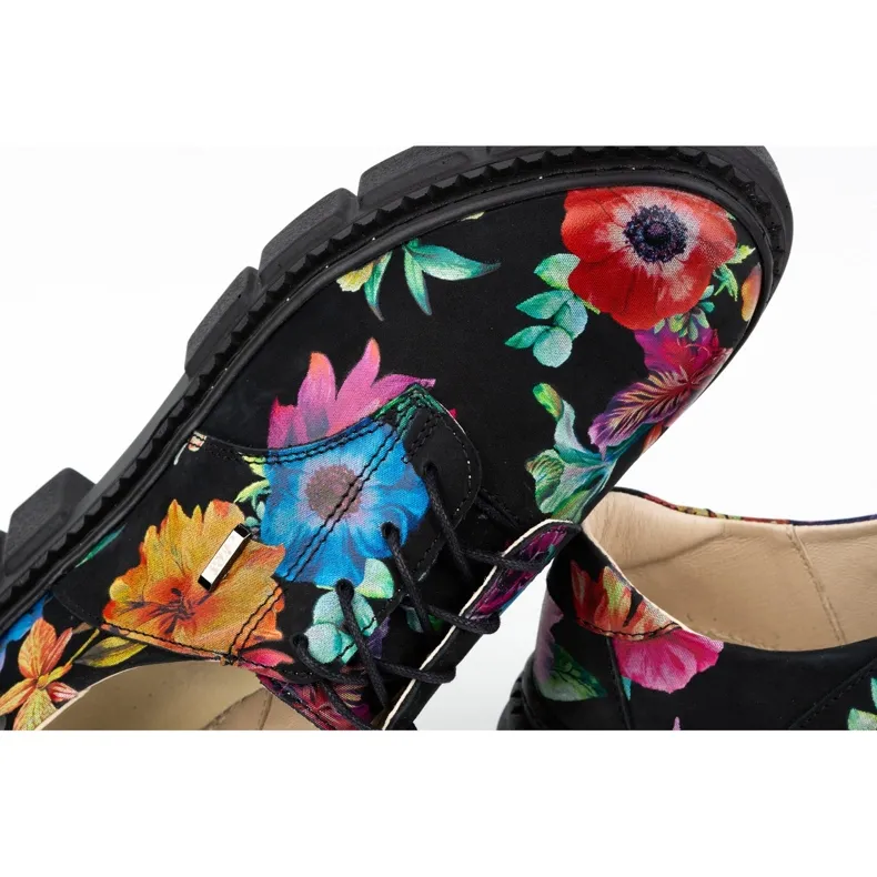 ARS Chaussures femme en cuir sur semelle épaisse à fleurs 1163 le noir