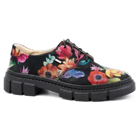 ARS Chaussures femme en cuir sur semelle épaisse à fleurs 1163 le noir