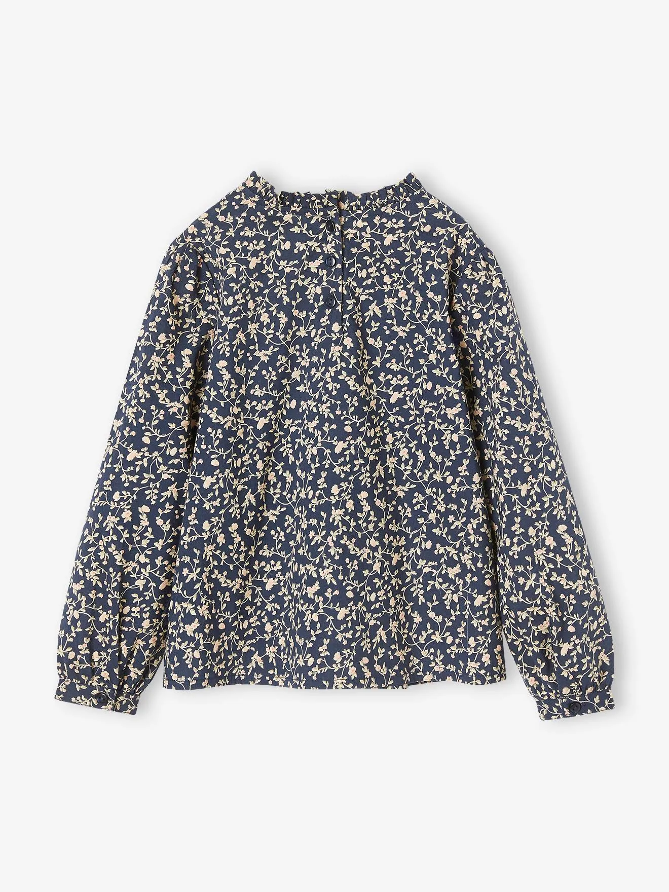 Blouse victorienne motifs fleurs fille marine - Vertbaudet