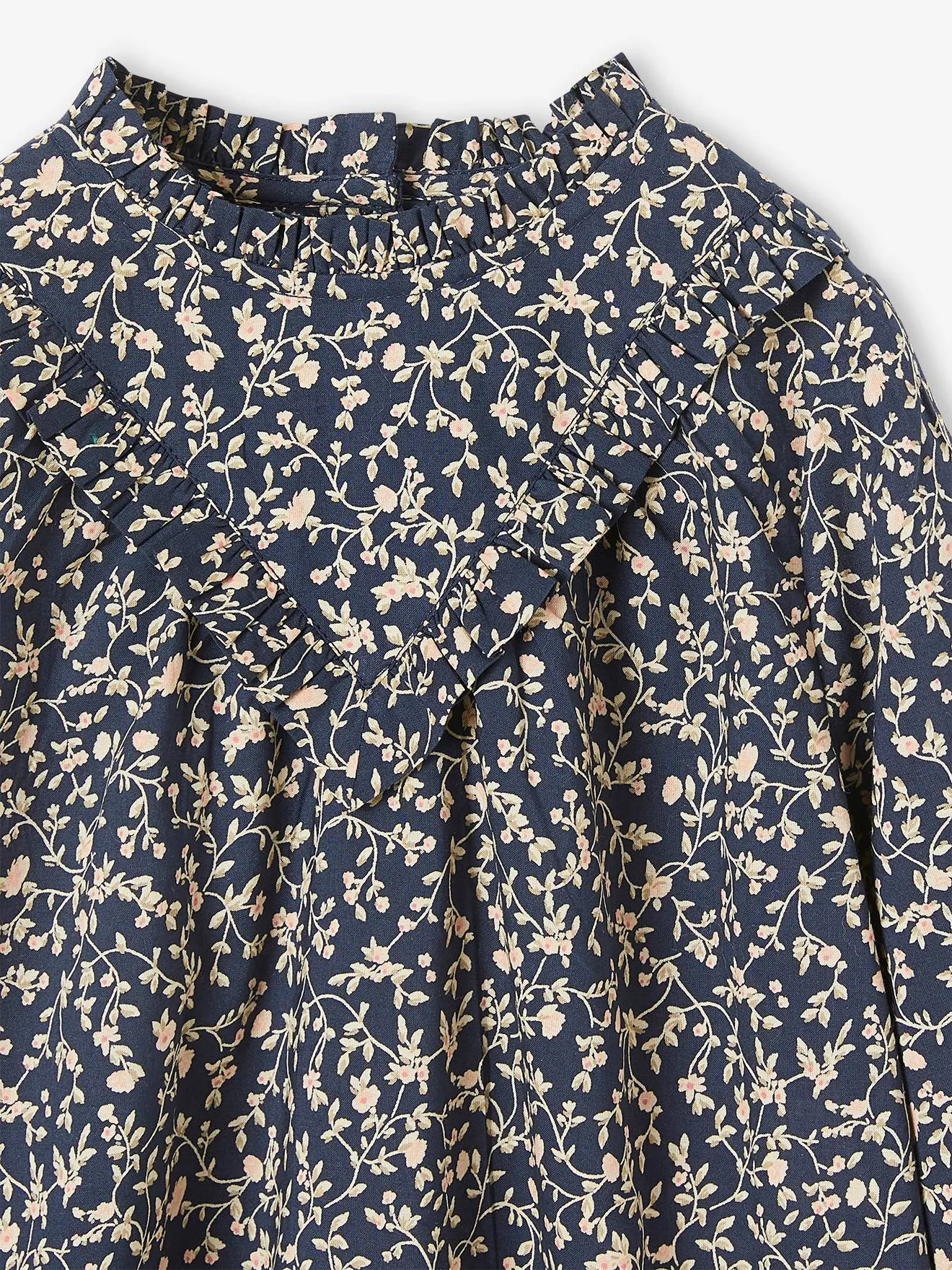 Blouse victorienne motifs fleurs fille marine - Vertbaudet