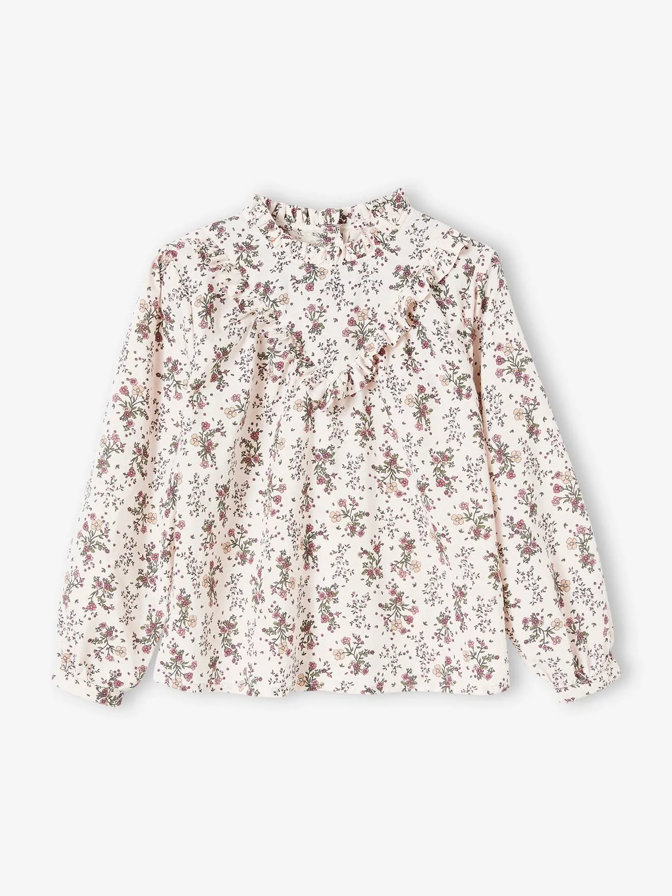 Blouse victorienne motifs fleurs fille marine - Vertbaudet