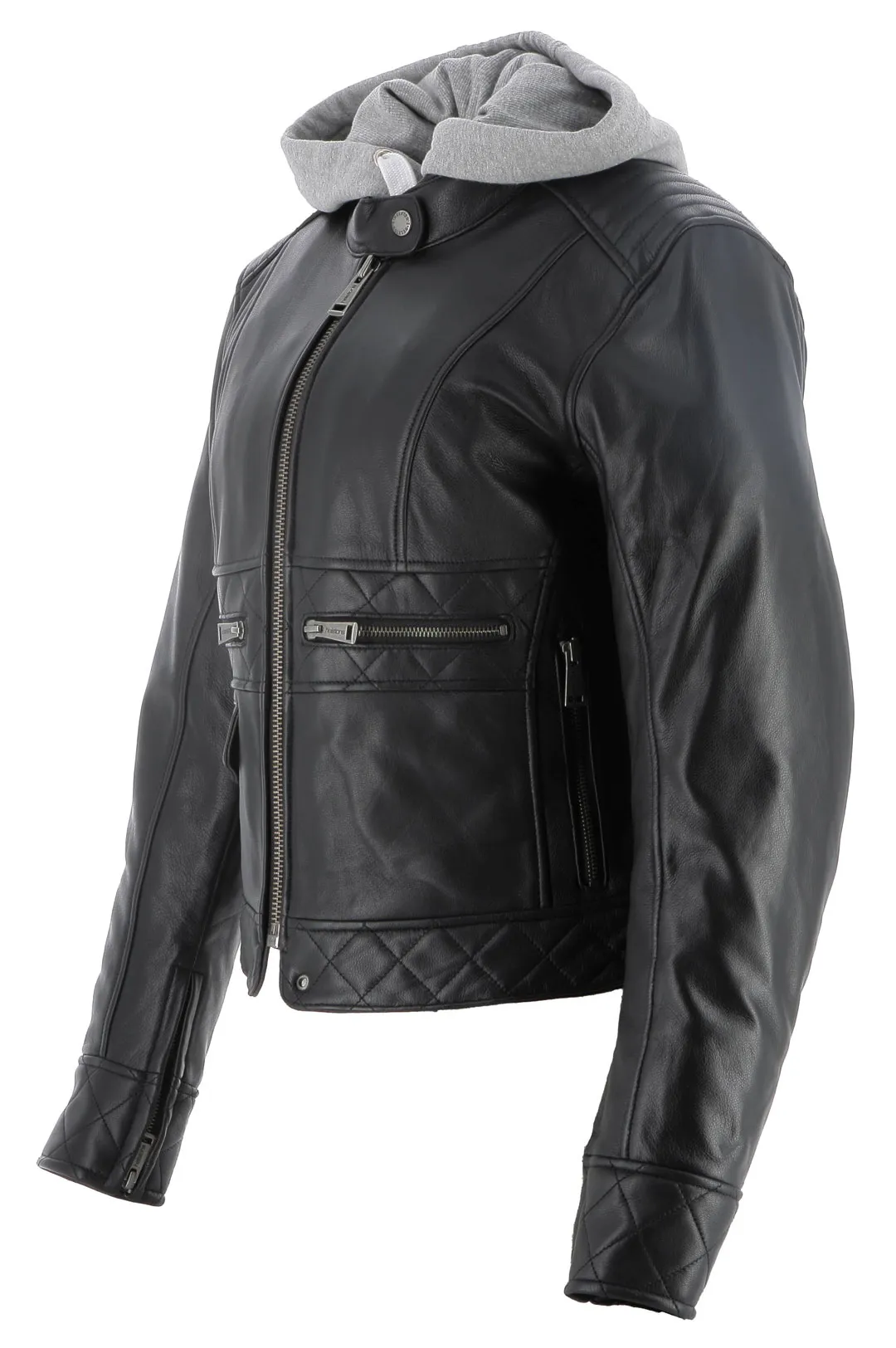 Blouson femme Helstons Canyon cuir chèvre noir, avec capuche