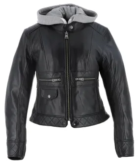 Blouson femme Helstons Canyon cuir chèvre noir, avec capuche