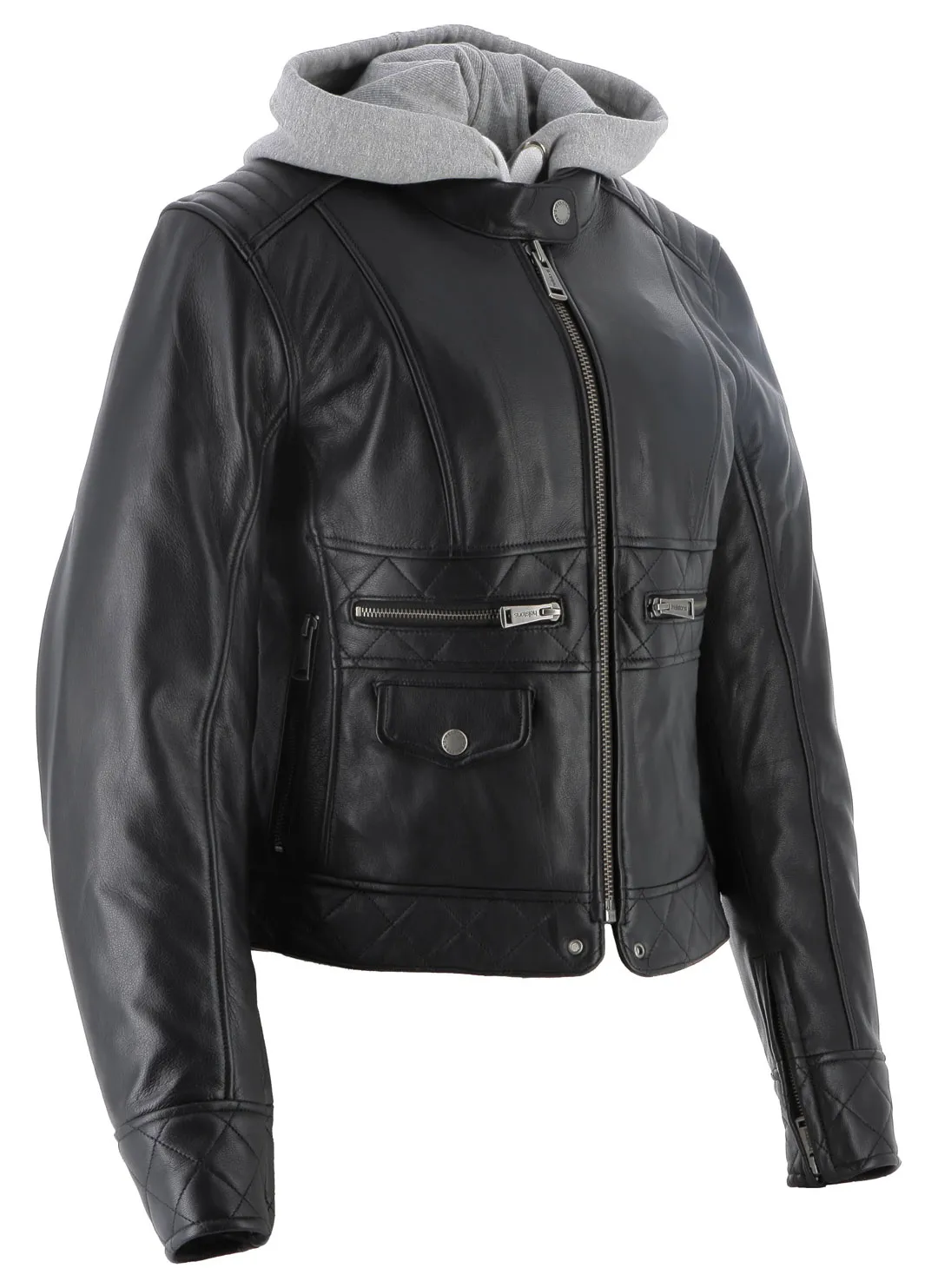 Blouson femme Helstons Canyon cuir chèvre noir, avec capuche