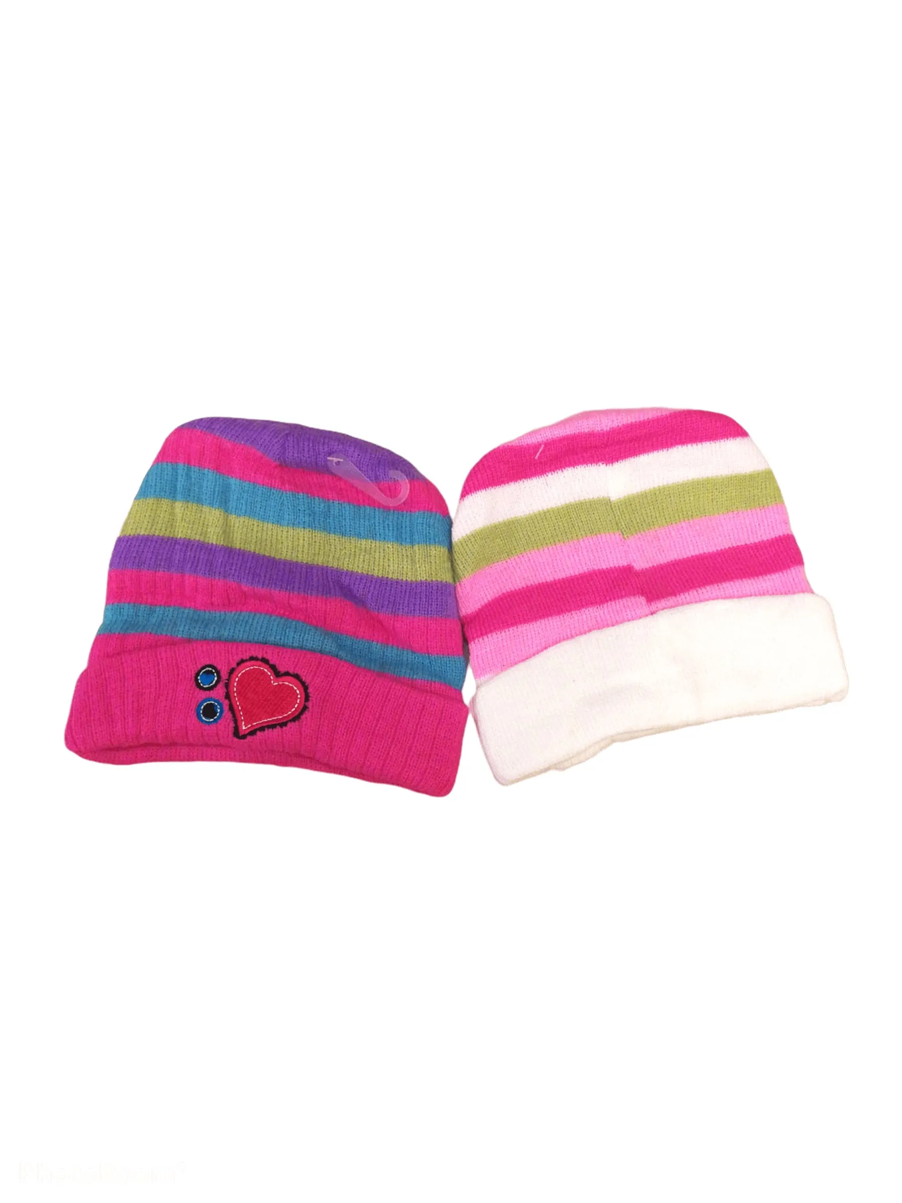 Bonnet enfant petite fille rayures motif coeur (x12)