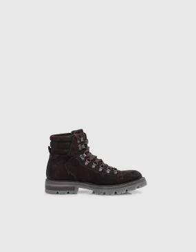 Boots dark choco en cuir velours esprit montagnard Homme