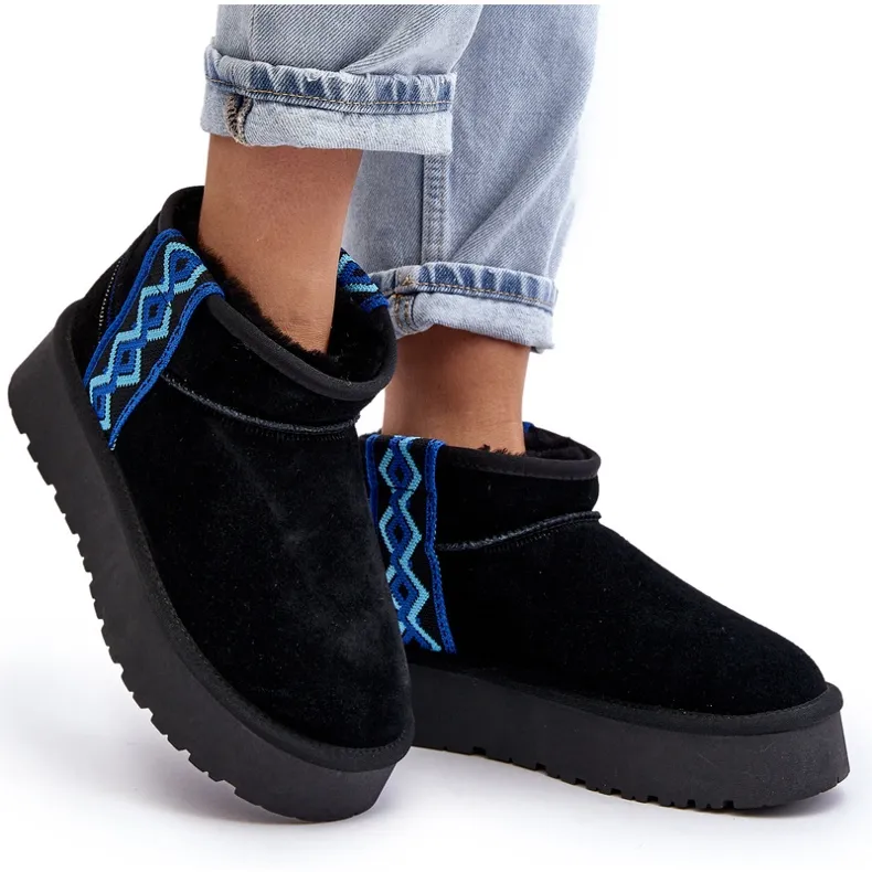 Bottes de neige femme en daim à semelle épaisse, noir Vebissat le noir