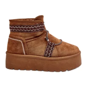 Bottes de neige pour femme à semelle épaisse avec laçage Milson Camel brun