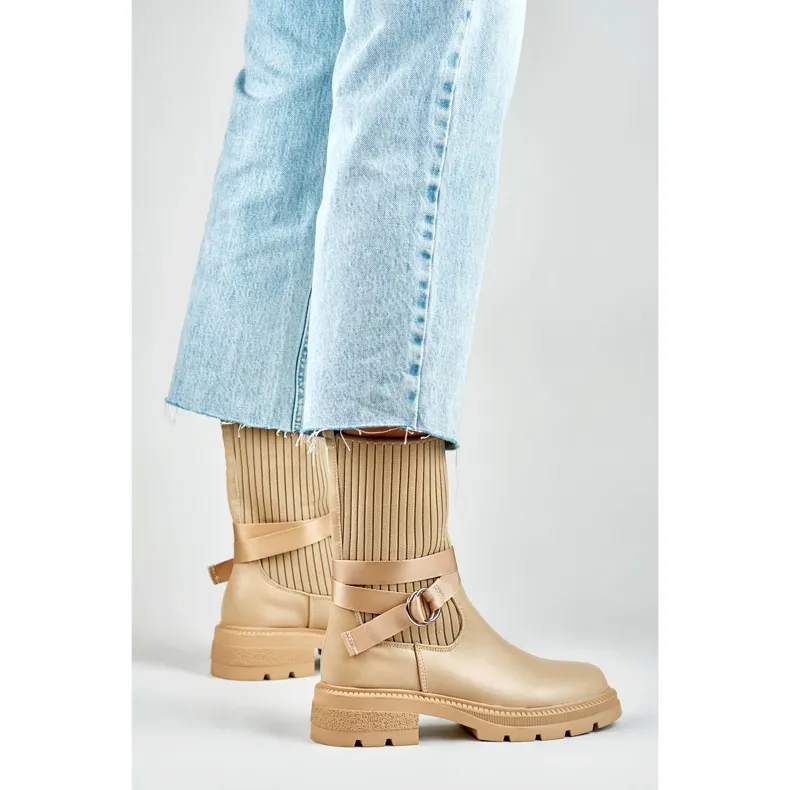 Bottines beige clair à tige élastique