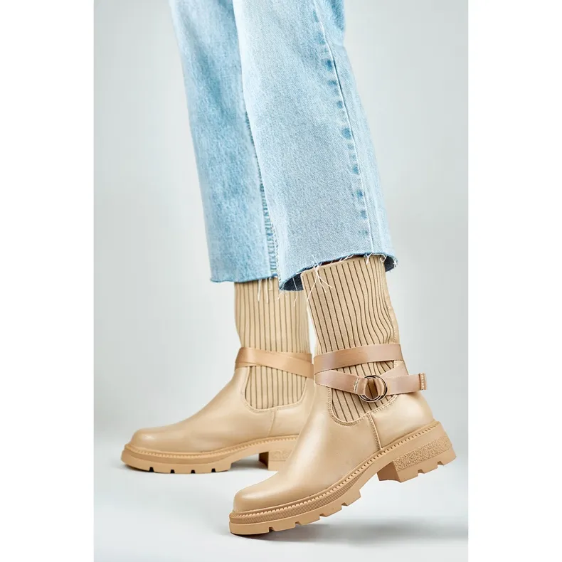 Bottines beige clair à tige élastique