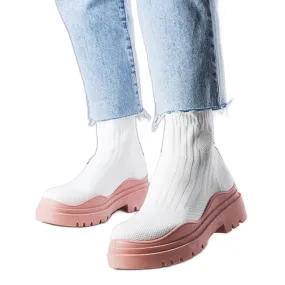 Bottines chaussettes Cali blanches à semelle rose