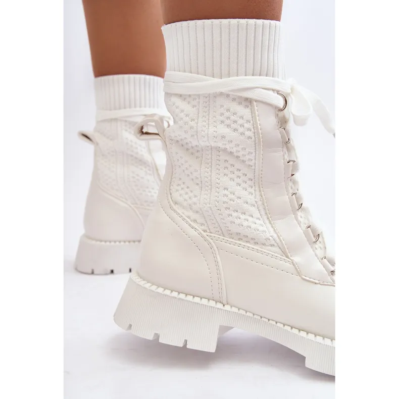 Bottines Femme Avec Chaussette À Lacets Blanc Gentiana blanche