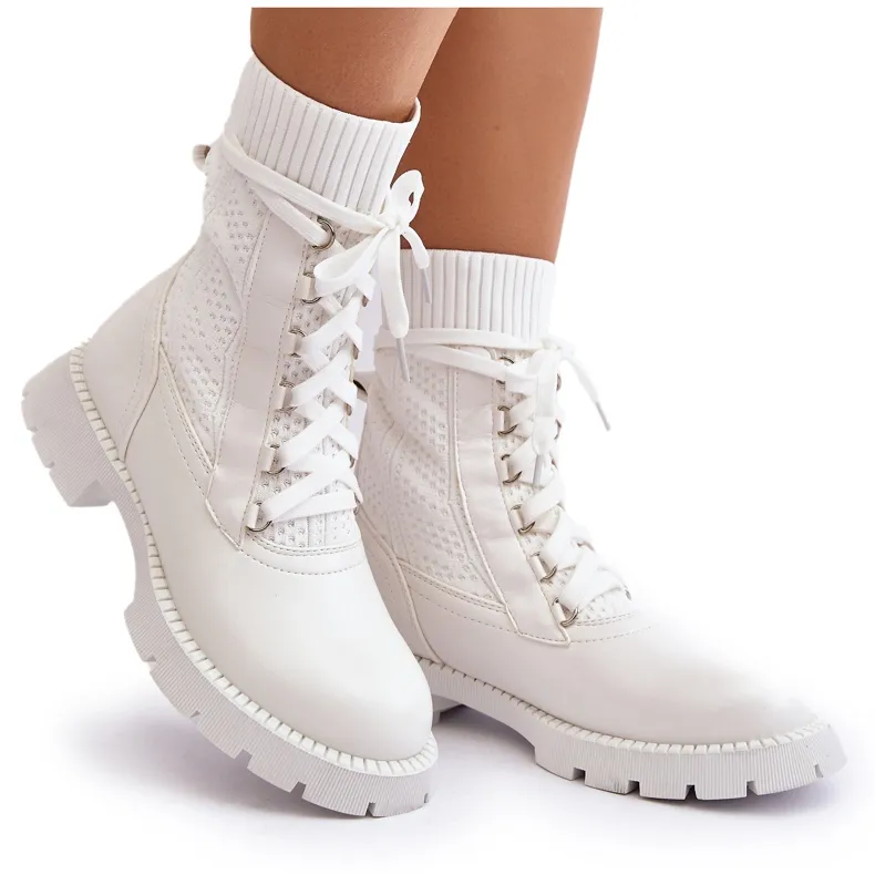 Bottines Femme Avec Chaussette À Lacets Blanc Gentiana blanche