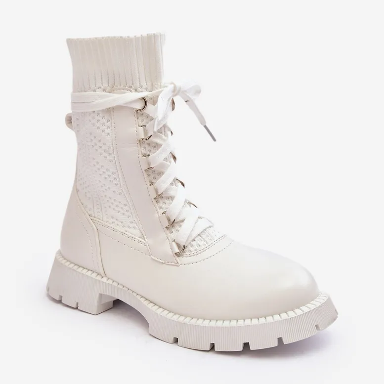 Bottines Femme Avec Chaussette À Lacets Blanc Gentiana blanche