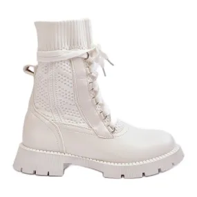 Bottines Femme Avec Chaussette À Lacets Blanc Gentiana blanche