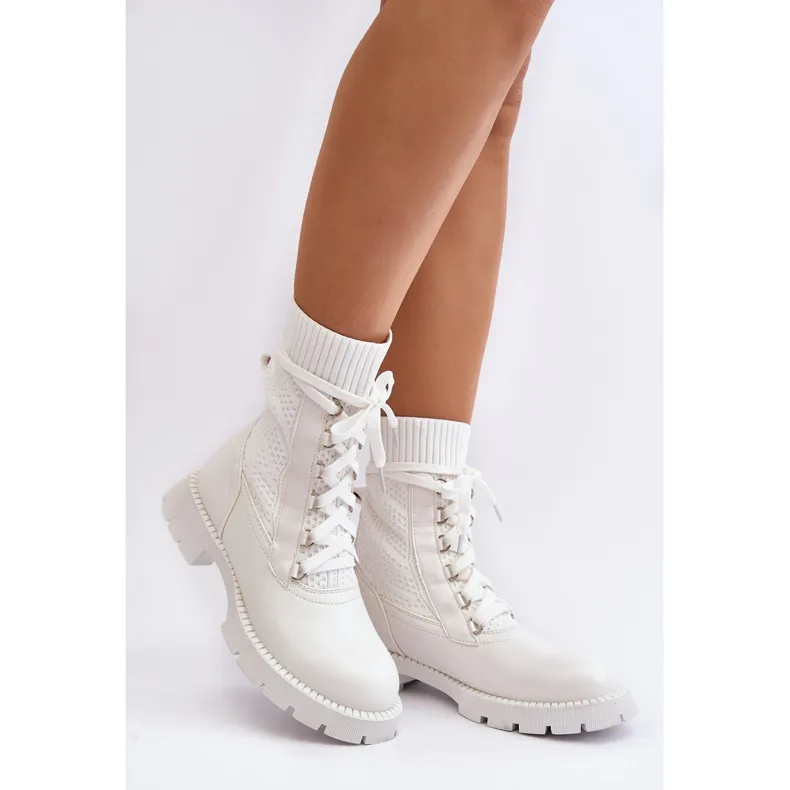 Bottines Femme Avec Chaussette À Lacets Blanc Gentiana blanche