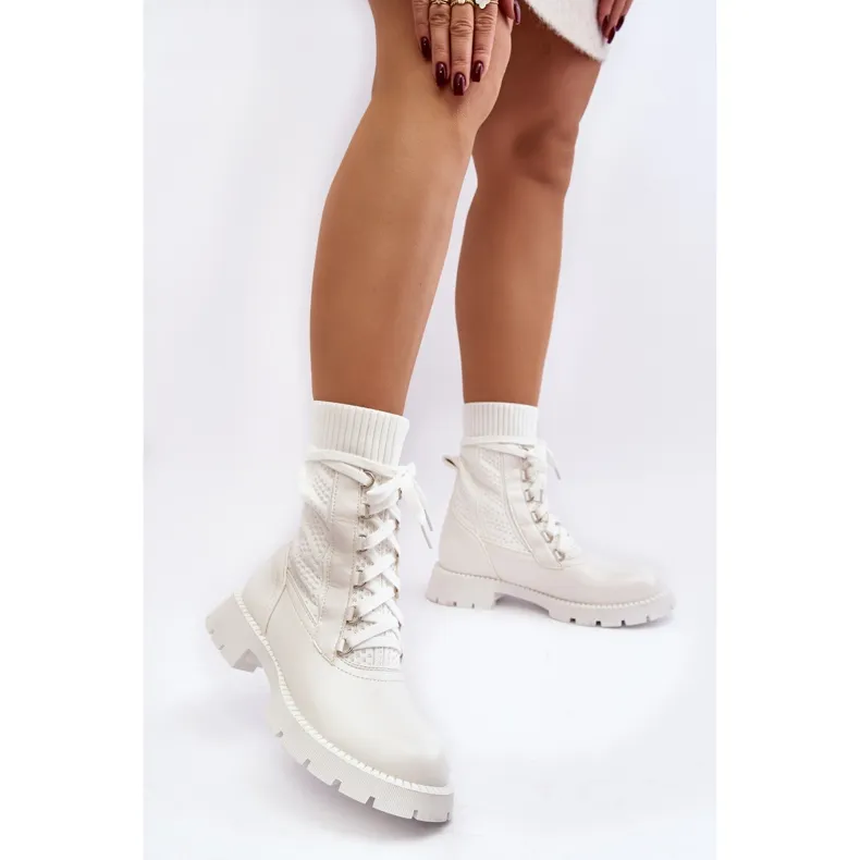 Bottines Femme Avec Chaussette À Lacets Blanc Gentiana blanche