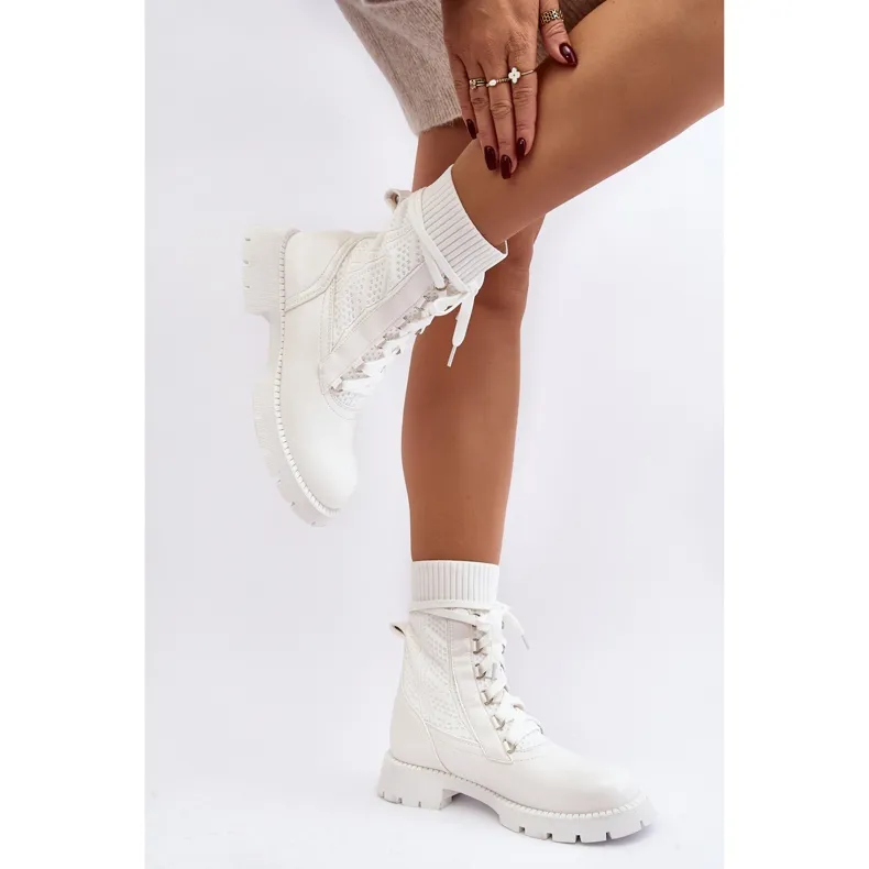 Bottines Femme Avec Chaussette À Lacets Blanc Gentiana blanche