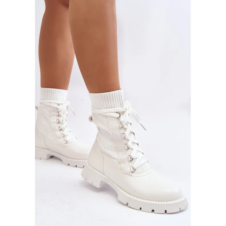 Bottines Femme Avec Chaussette À Lacets Blanc Gentiana blanche