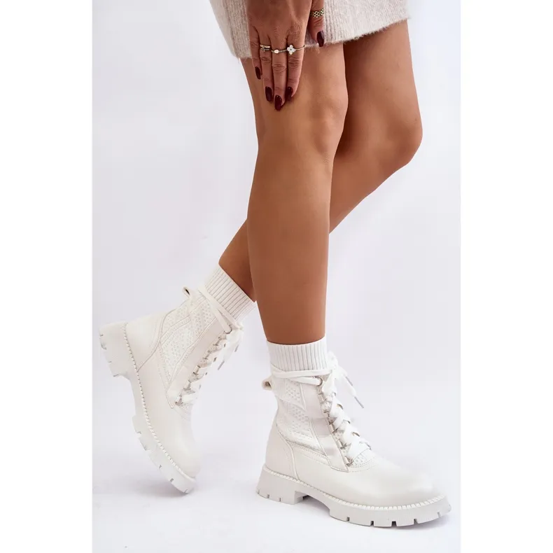 Bottines Femme Avec Chaussette À Lacets Blanc Gentiana blanche