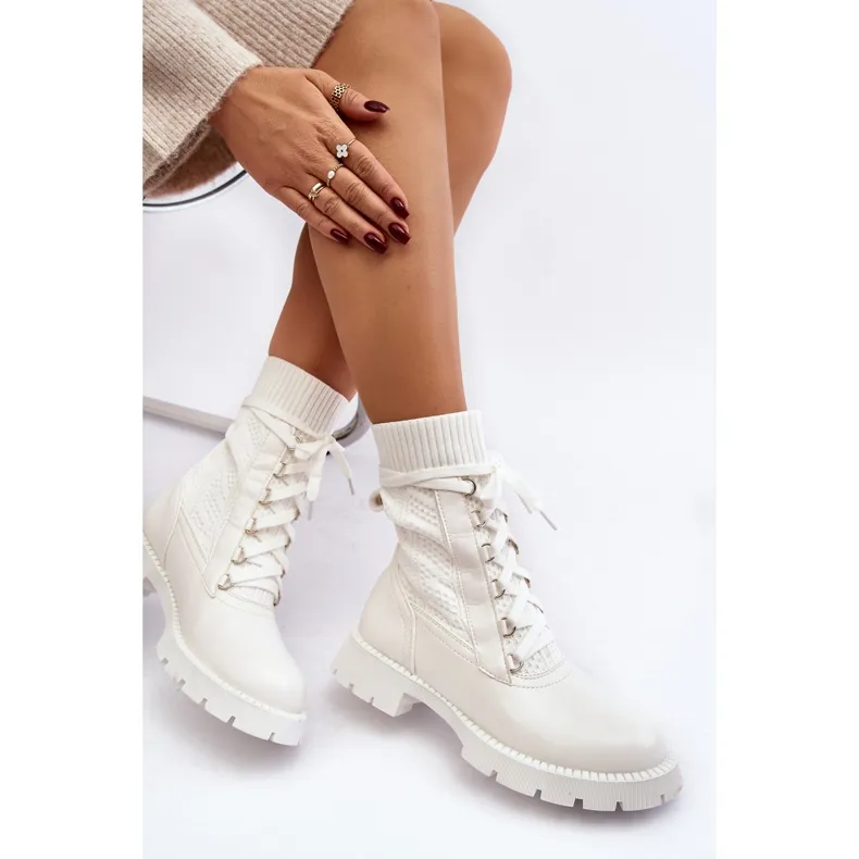 Bottines Femme Avec Chaussette À Lacets Blanc Gentiana blanche