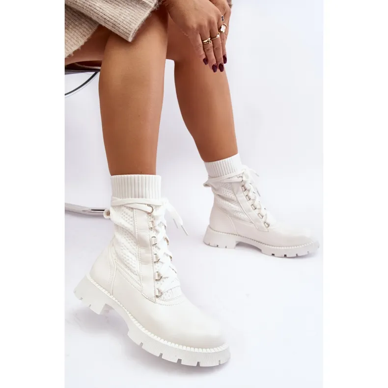 Bottines Femme Avec Chaussette À Lacets Blanc Gentiana blanche