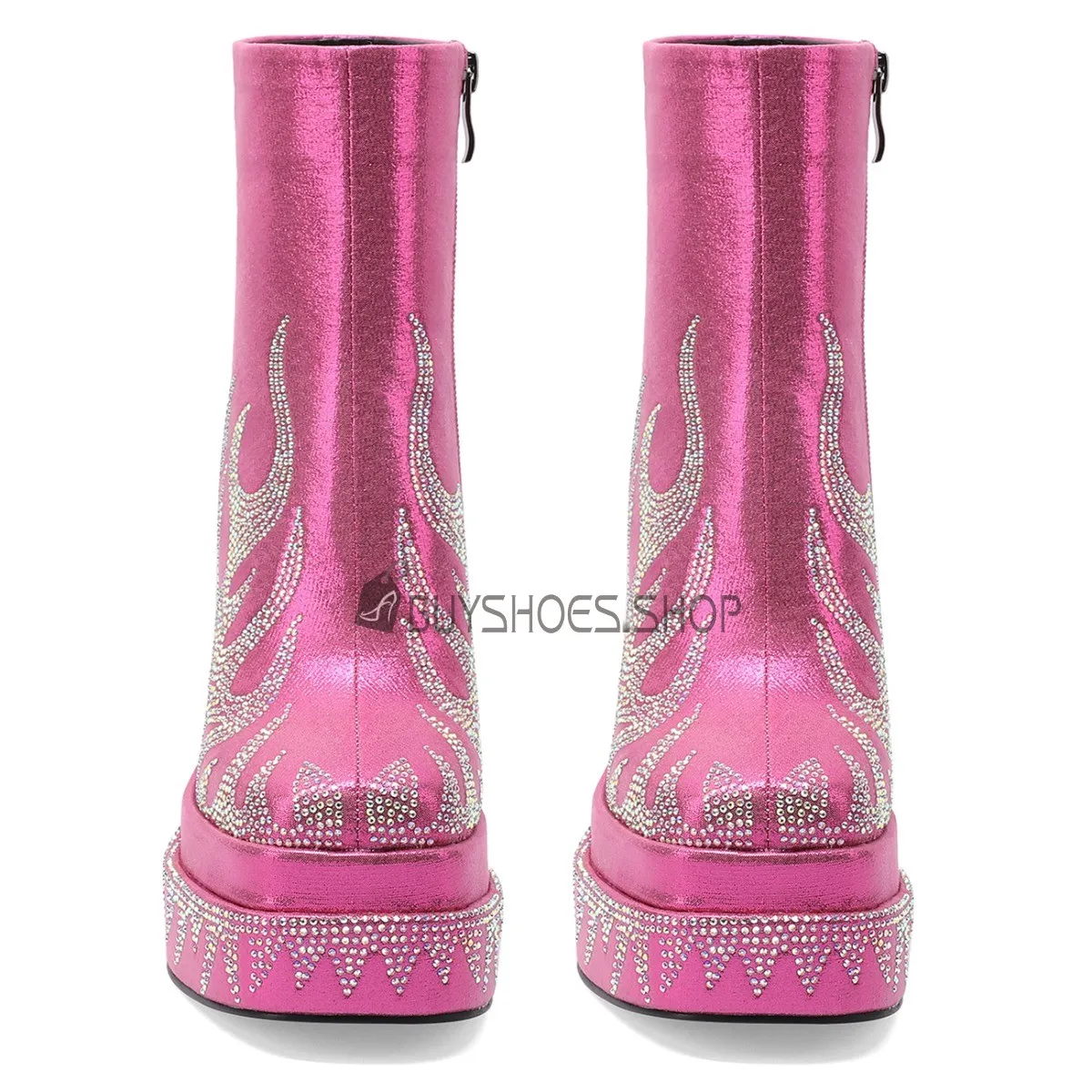 Bottines Femme Brillante À Talon Élégant Moderne Paillettes Talons Carrés Talons Epais Femme