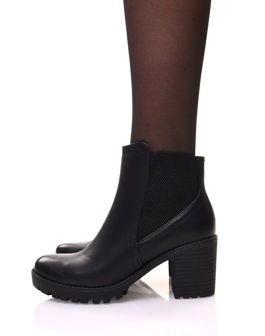 Bottines noires crantées à élastique surpiqué