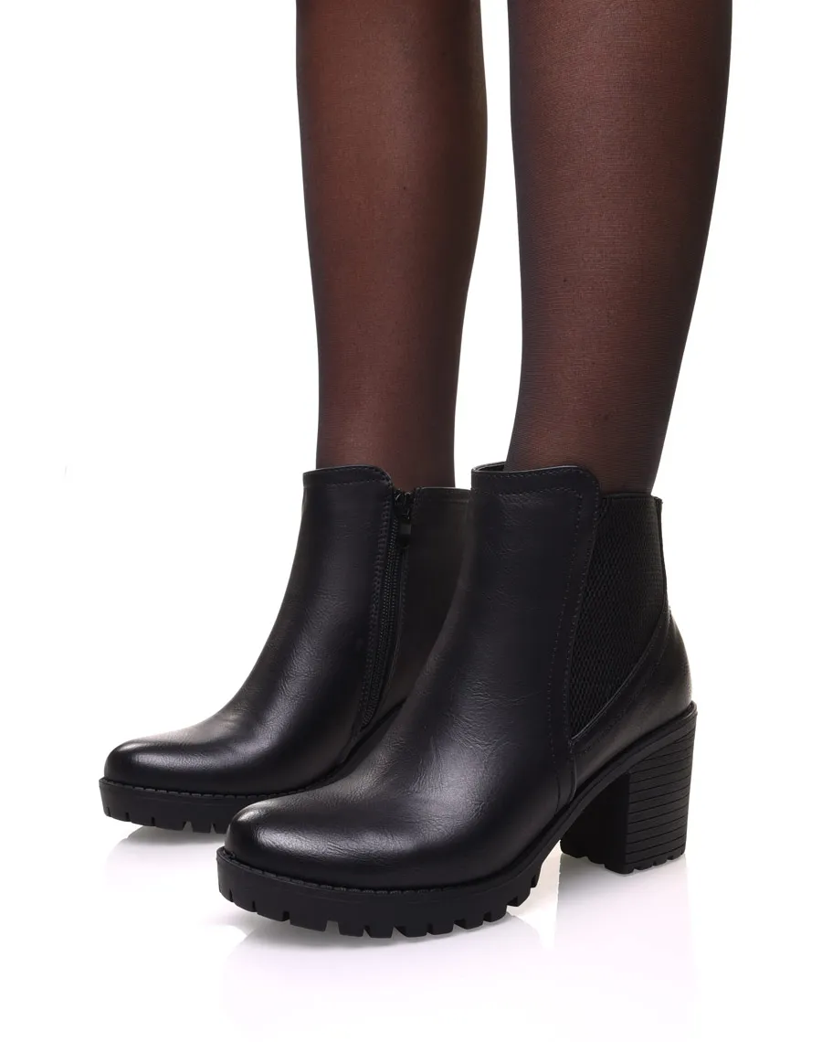 Bottines noires crantées à élastique surpiqué