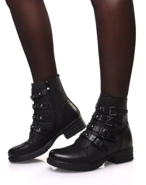 Bottines noires à multiples sangles cloutés