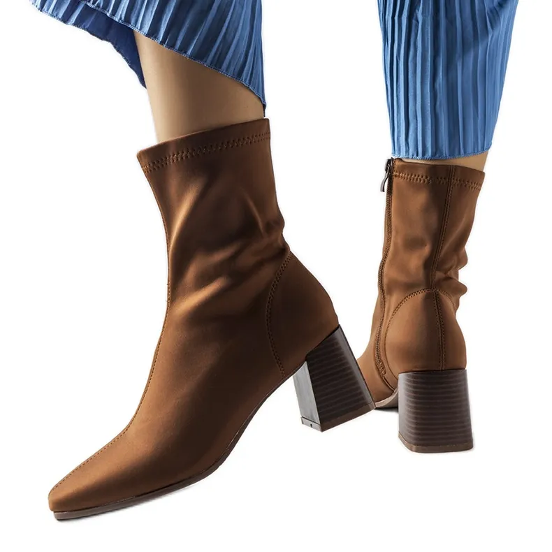Bottines à talons carrés en satin marron Laforgen brun