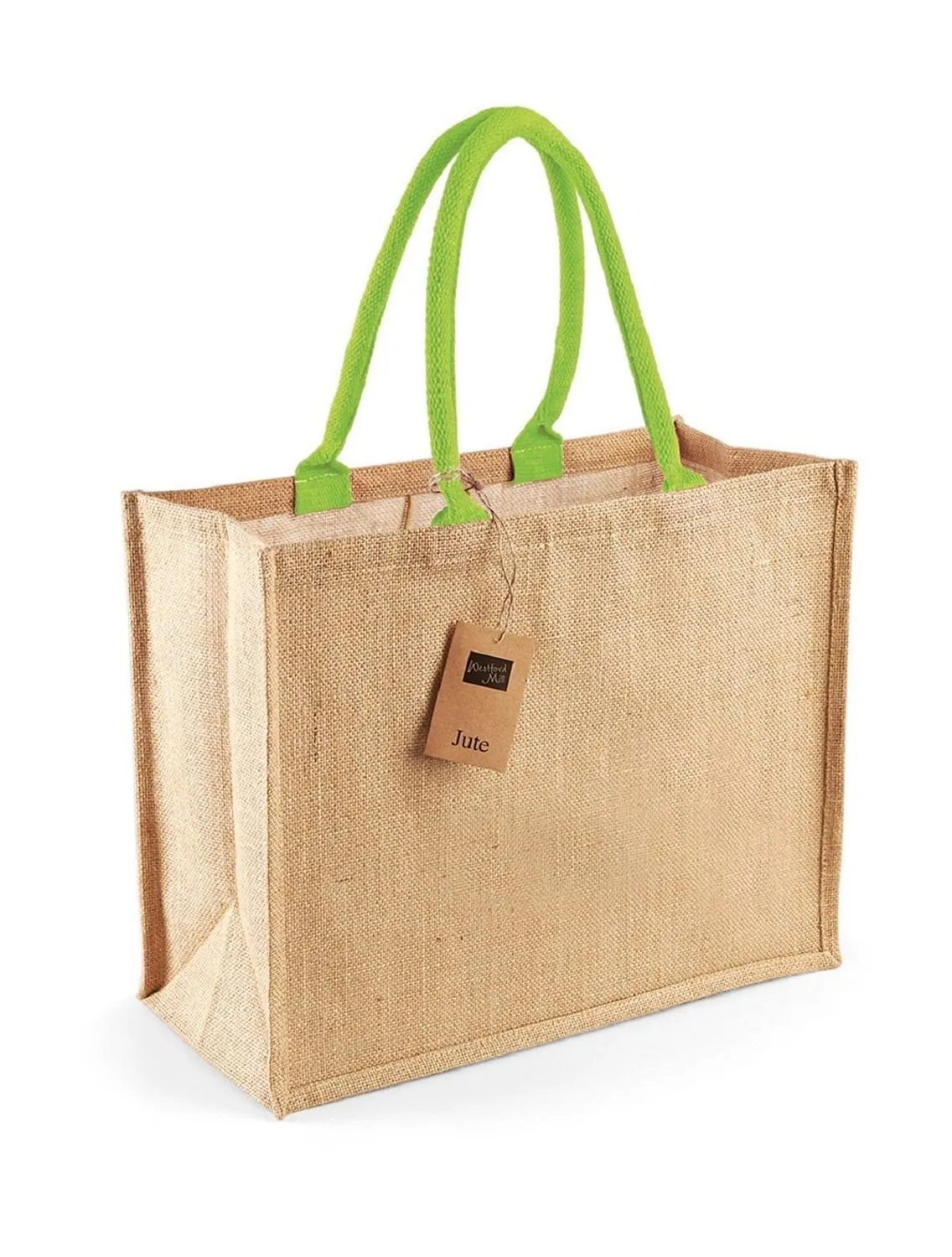 Cabas en toile de jute - W407 - beige et vert lime 