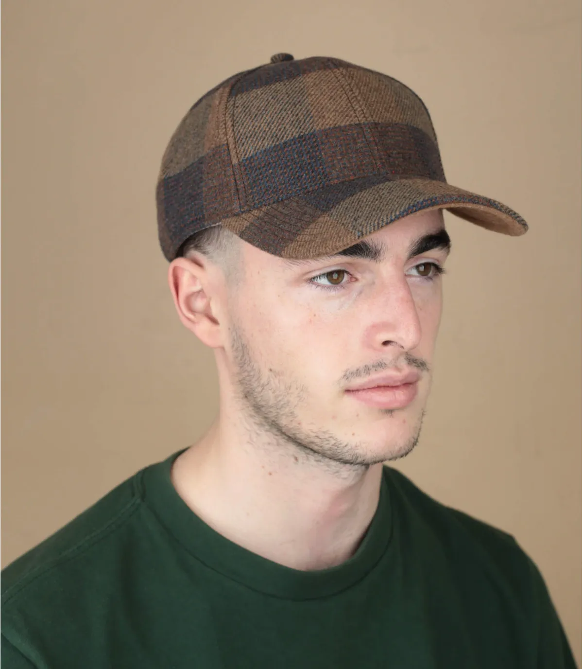 Casquette baseball marron carreaux laine - Baseball Cap Check Wool cognac Stetson : Headict