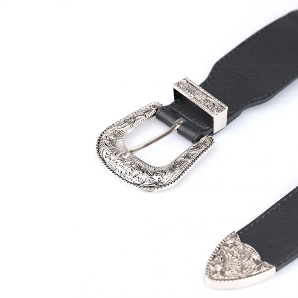 CEINTURE ELASTIQUE TAILLE HAUTE NOIR BOUCLE WESTER ARGENT