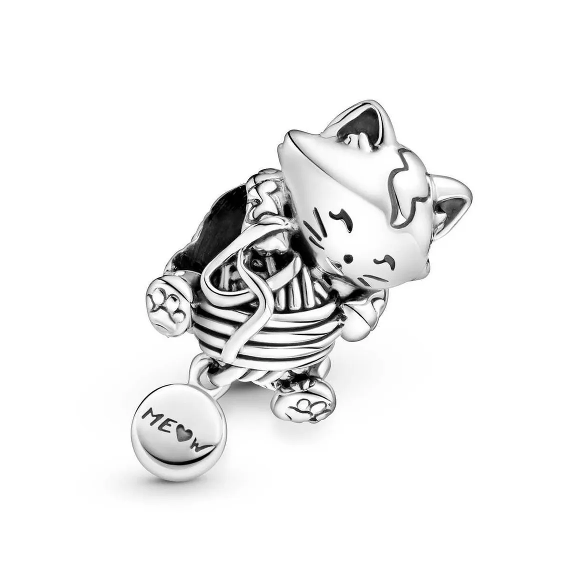 Charm Boule Chaton & Pelote de Laine Pandora Moments - Argent | 3 Suisses