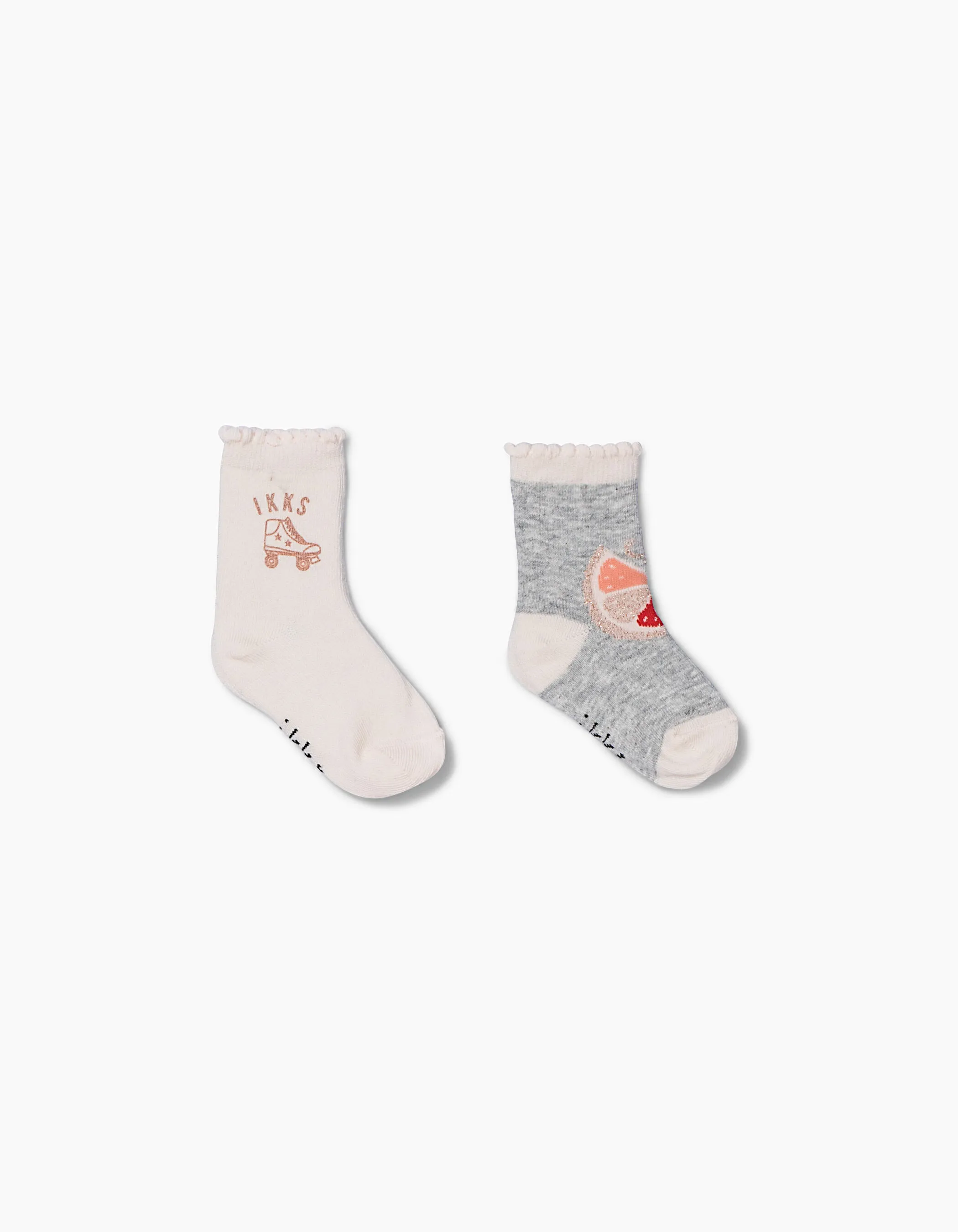 Chaussettes rose poudré et gris bébé fille