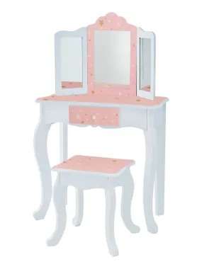 Coiffeuse enfant en bois table maquillage miroir tabouret Fantasy Fields Teamson TD-11670Q - Rose