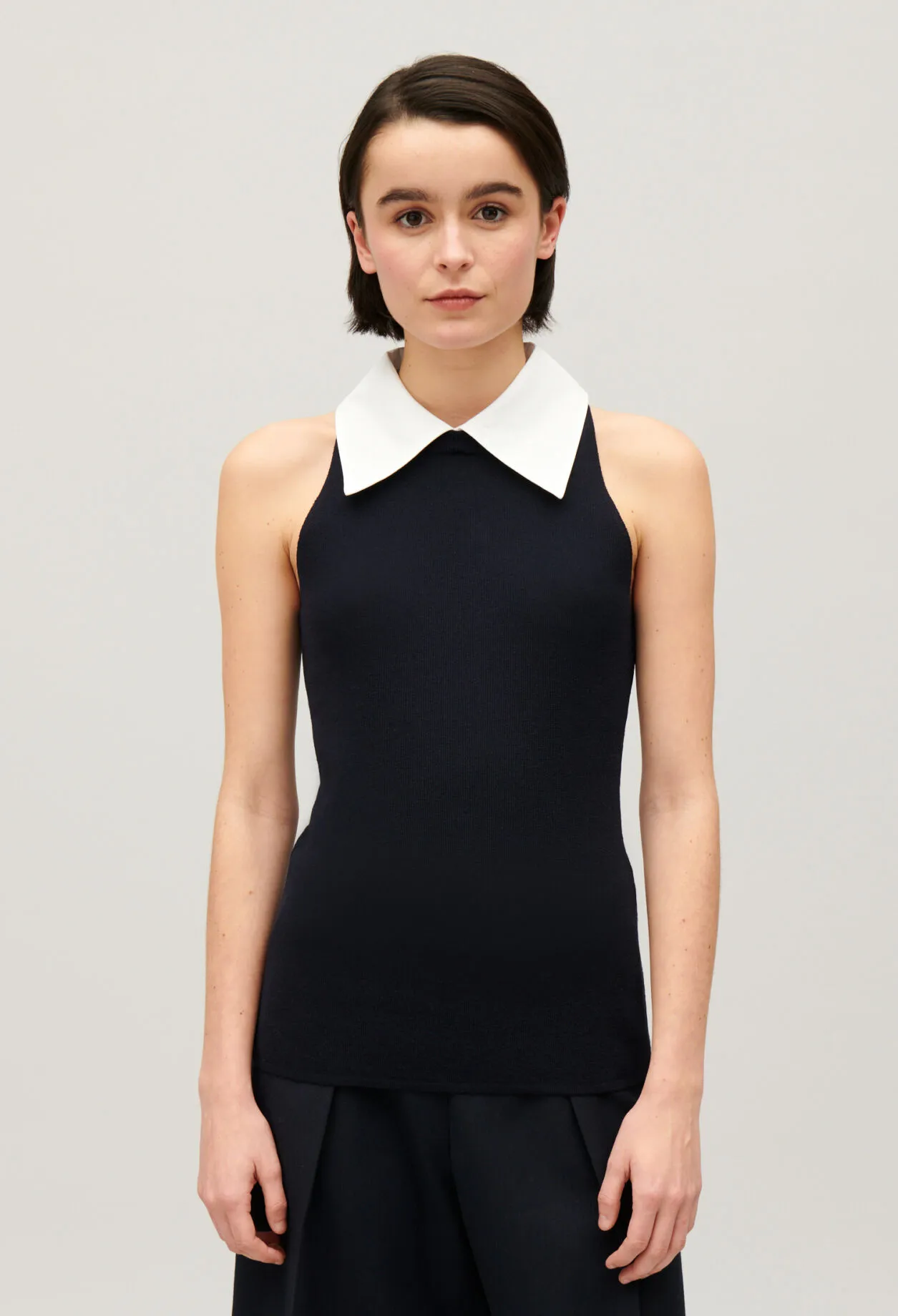 Débardeur col chemise marine | Claudie FR