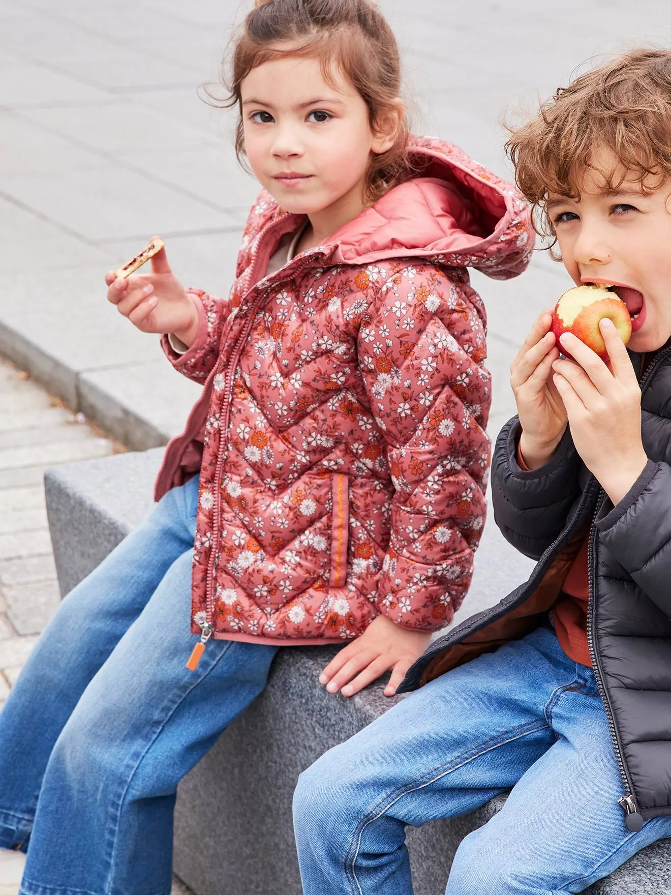 Doudoune légère à capuche fille motifs imprimés rose foncé imprimé - Vertbaudet