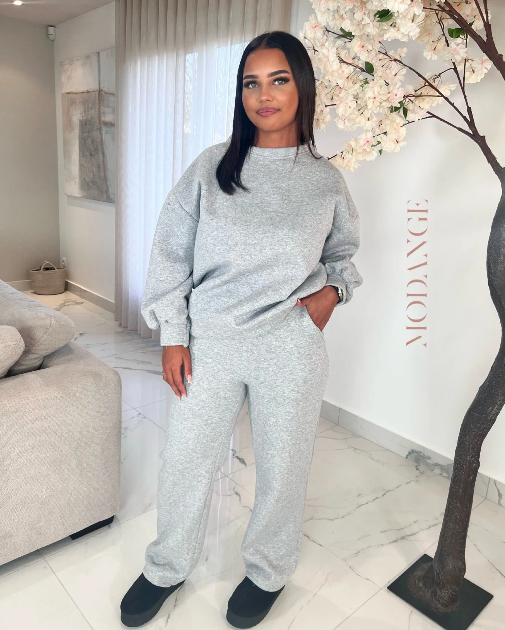 Ensemble jogging molletonné oversize gris clair