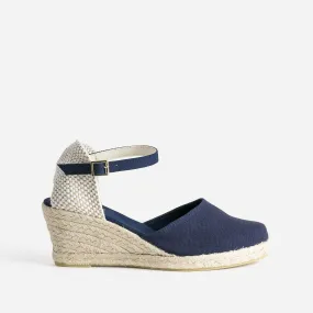 Espadrille compensée bleu marine en toile - Sandales Femme | ERAM