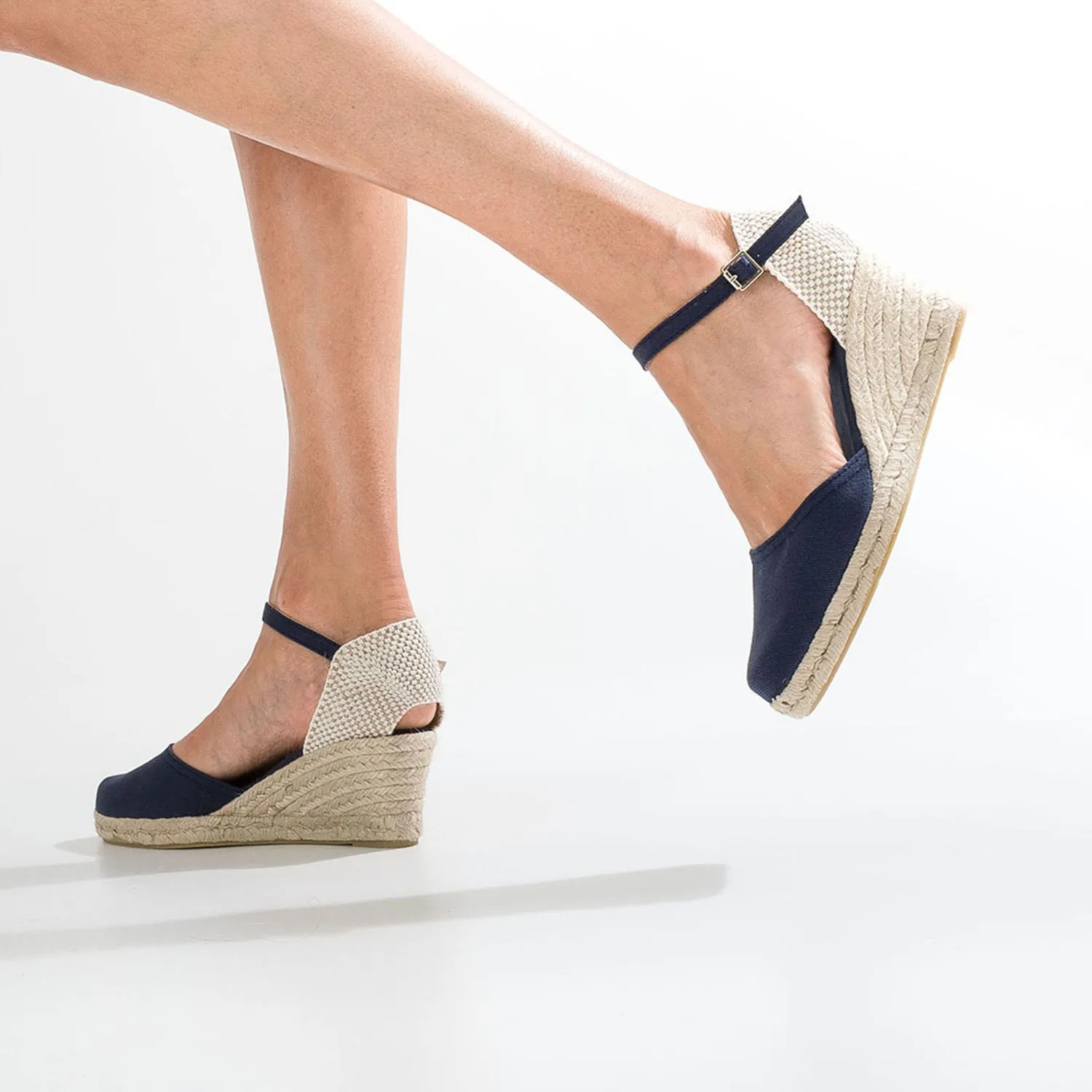 Espadrille compensée bleu marine en toile - Sandales Femme | ERAM