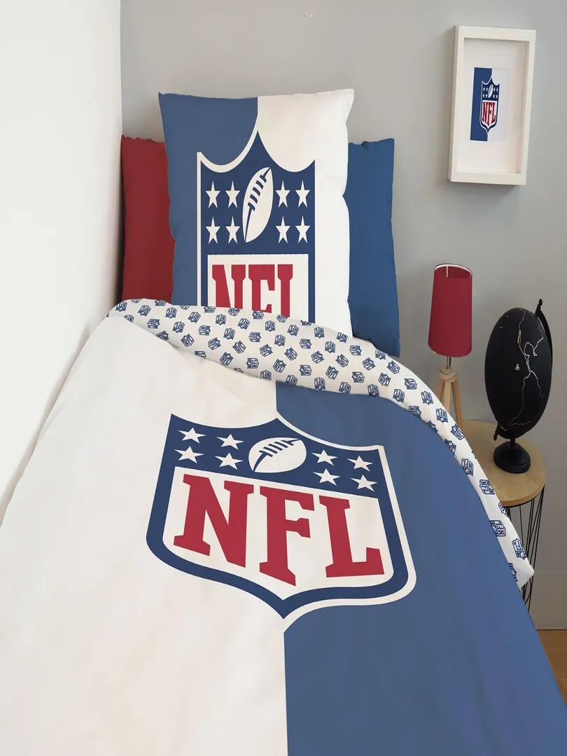 Housse de couette NFL Logo 140x200 cm et taie d'oreiller - 100% Coton - Bleu