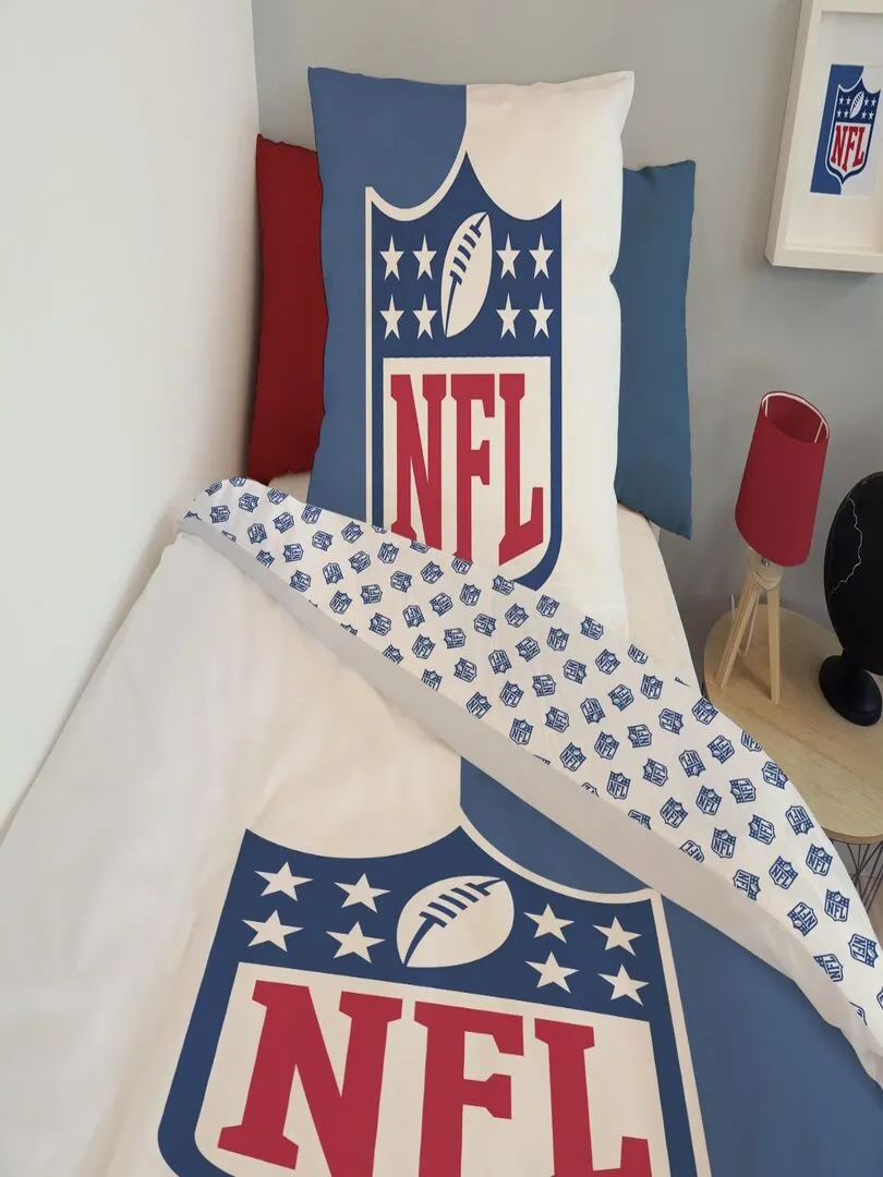 Housse de couette NFL Logo 140x200 cm et taie d'oreiller - 100% Coton - Bleu