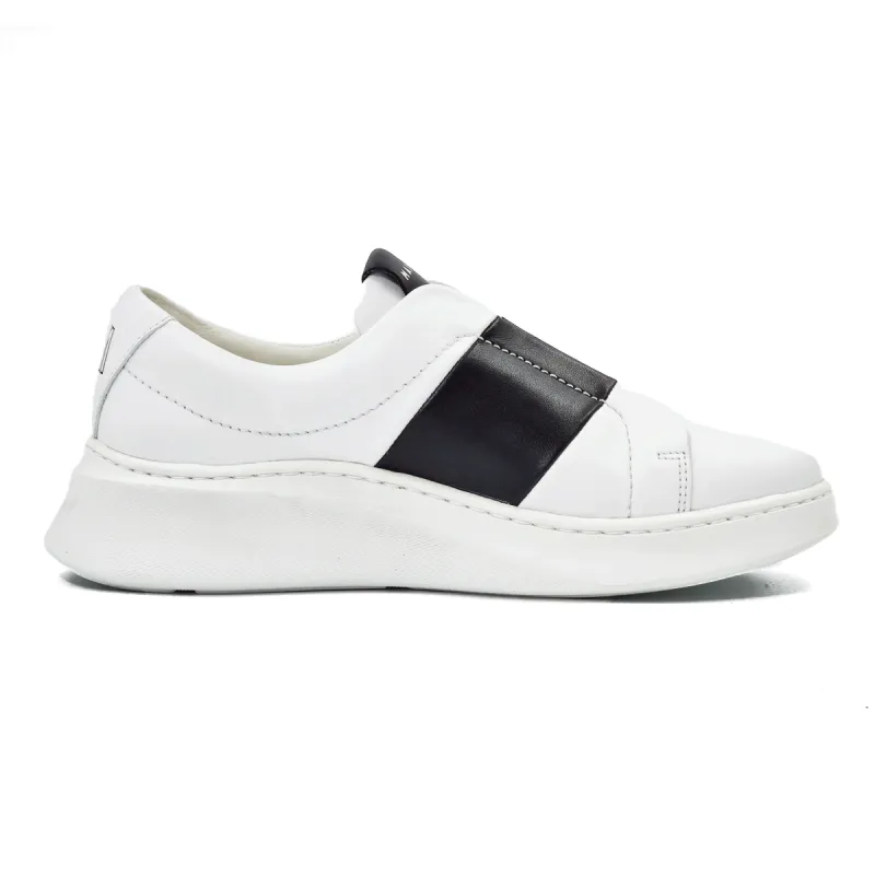 La basket tendance en cuir blanc et noir de la marque Maimai