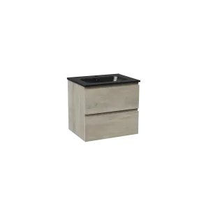 Linie Lado meuble salle de bains suspendu 60 x 46 cm chêne gris avec Baro plan simple en porcelaine noir mat