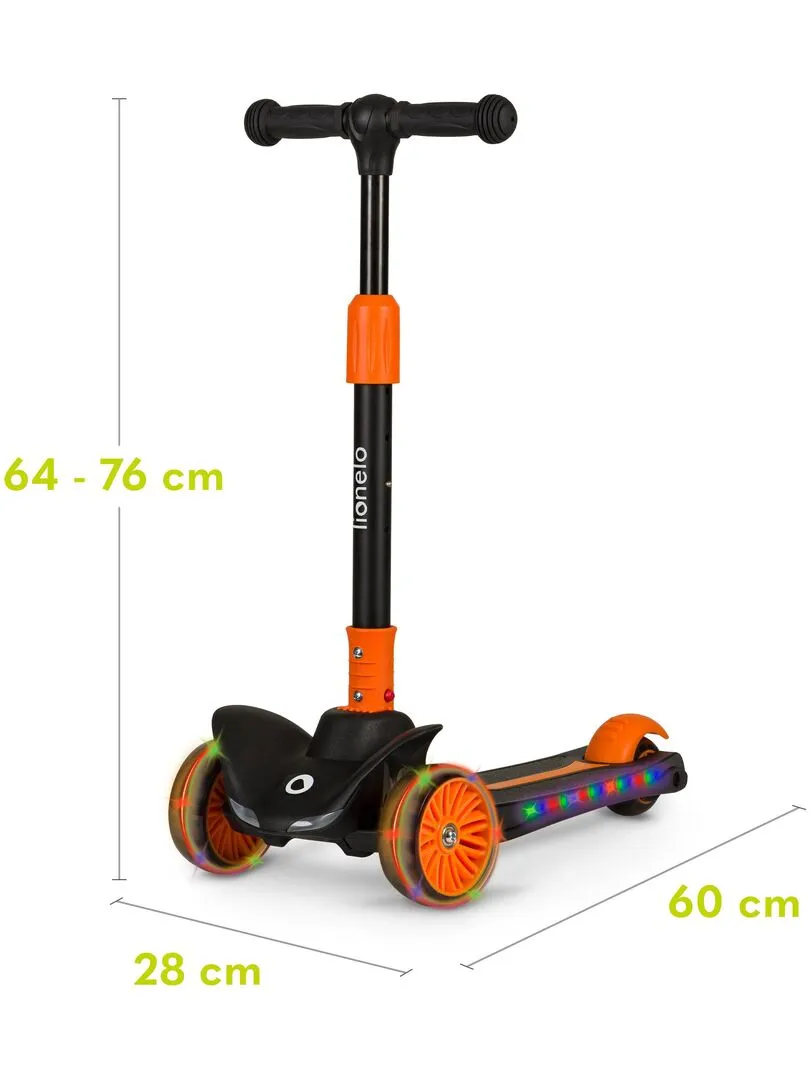 LIONELO Timmy - Trottinette enfant - 3 Roues - Hauteur réglable - LED Roulement - Noir Orange