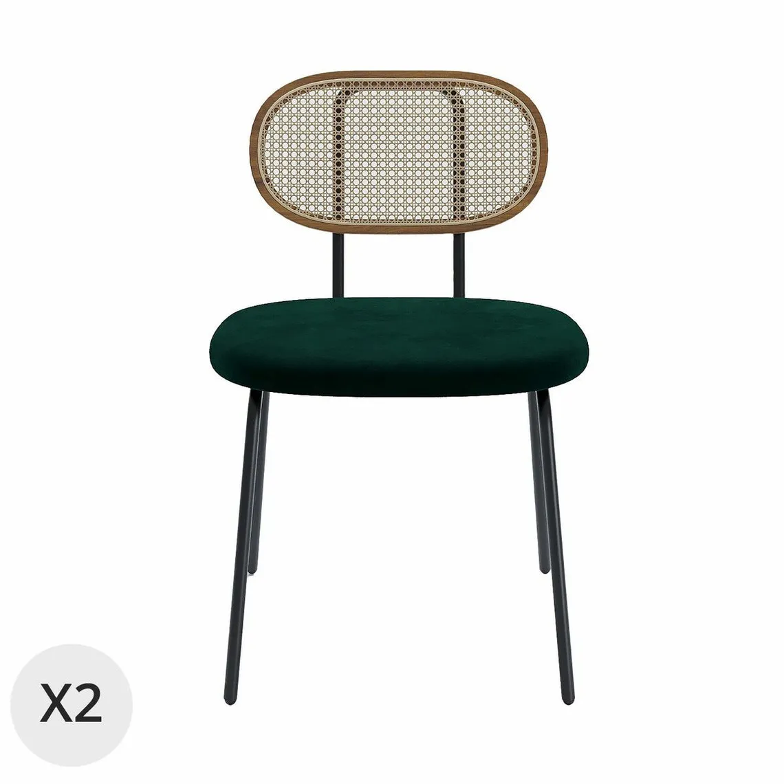 Lot de 2 chaises en rotin et velours vert Gabrielle | 3 Suisses